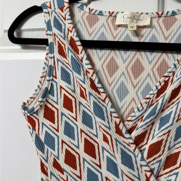 Jessica Simpson Faux Wrap Dress, S, blue/red sleeveless, V-neck NWOT - Picture 9 of 11